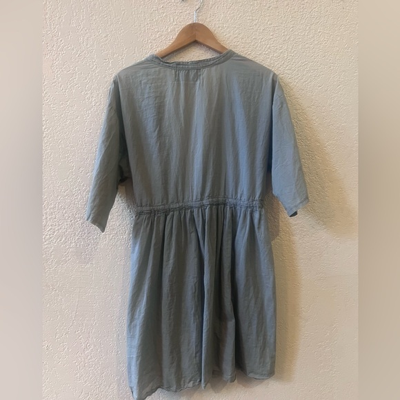 Nu New York 100% Cotton Adjustable Waist Front Tie Dress One Size Gray Pockets - Picture 3 of 6